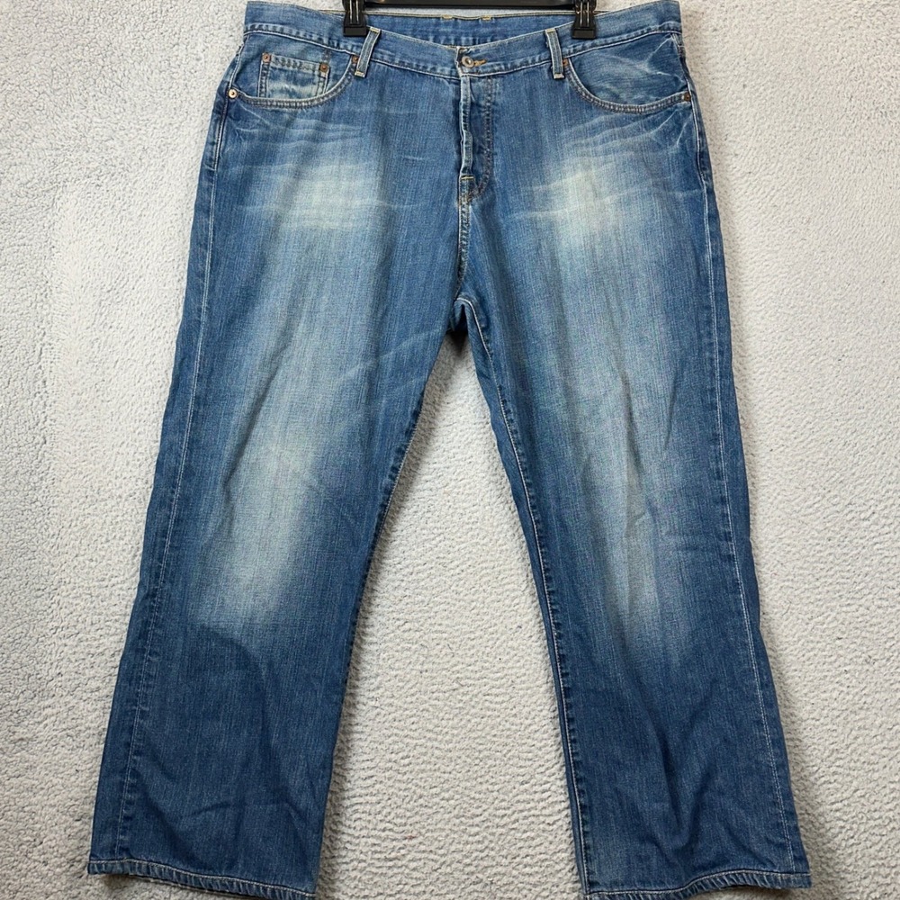 Lucky Brand Jeans Mens 42 Slim Bootleg Blue Distressed Casual 5-Pocket Denim EUC